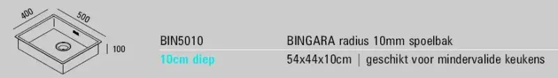 ABK Bingara rostfritt stål diskho extra grund 10 cm handikappanpassad infälld underbyggnad och påbyggnad BIN5010FVI