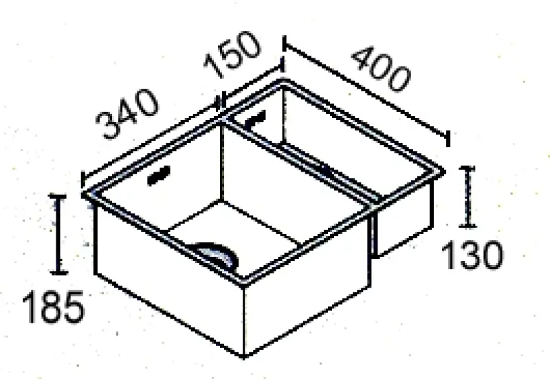 ABK Bingara 1,5 rostfri diskho 34x40+15x40 cm planmontering undermontering och ovanmontering BIN3415FVI