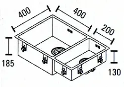 ABK Bingara stor en en halv 1,5 rostfri diskho 40x40+20x40 cm planmontering undermontering och övermontering BIN4020FVI