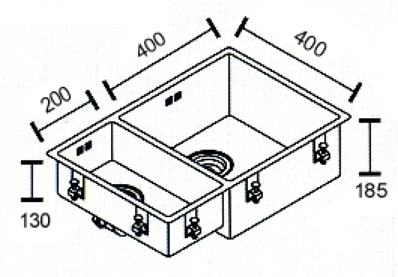 ABK Bingara stor en och en halv 1,5 rostfri diskho 20x40+40x40 cm planlimning underlimning och ovanpålimning BIN2040FVI