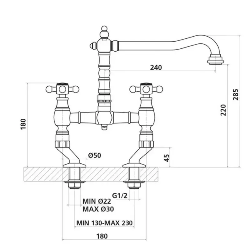 Nostalgisk kökskran rostfritt stål V1979RVSST