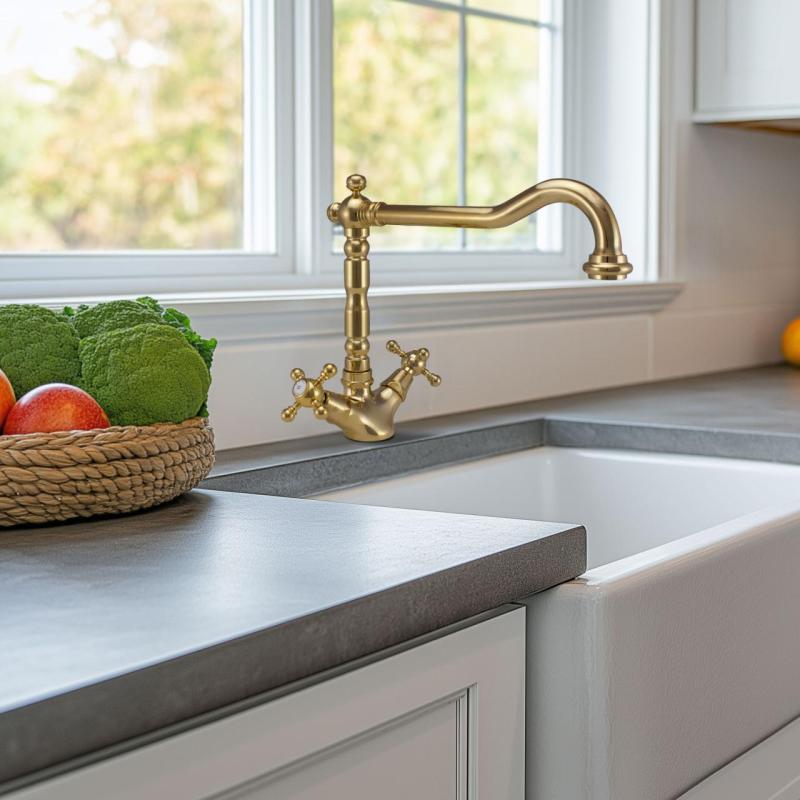 PB Nostalgisk klassisk guld kökskran V1910 med svängbar pip 1150424170