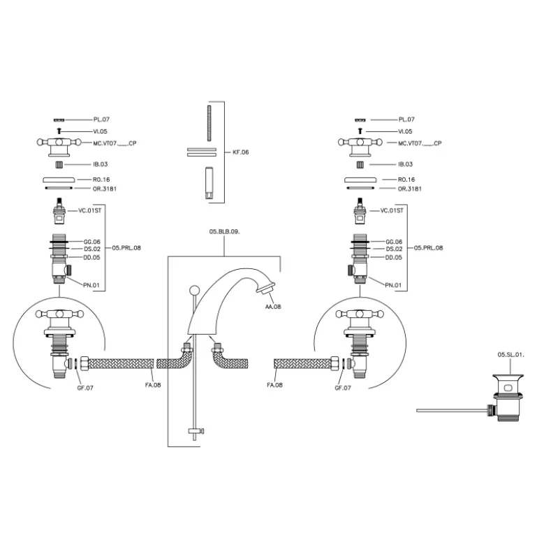 Huber Victorian 3-håls tvättställsblandare Guld VT0010102G