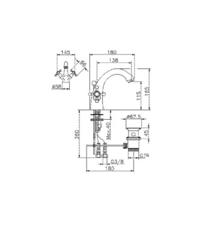 Huber Victorian Tvättställsblandare Rostfritt Stål VT0005102A
