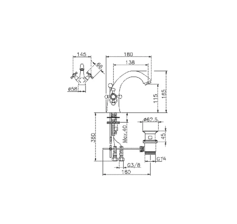 Huber Victorian Tvättställsblandare Guld VT0005102G