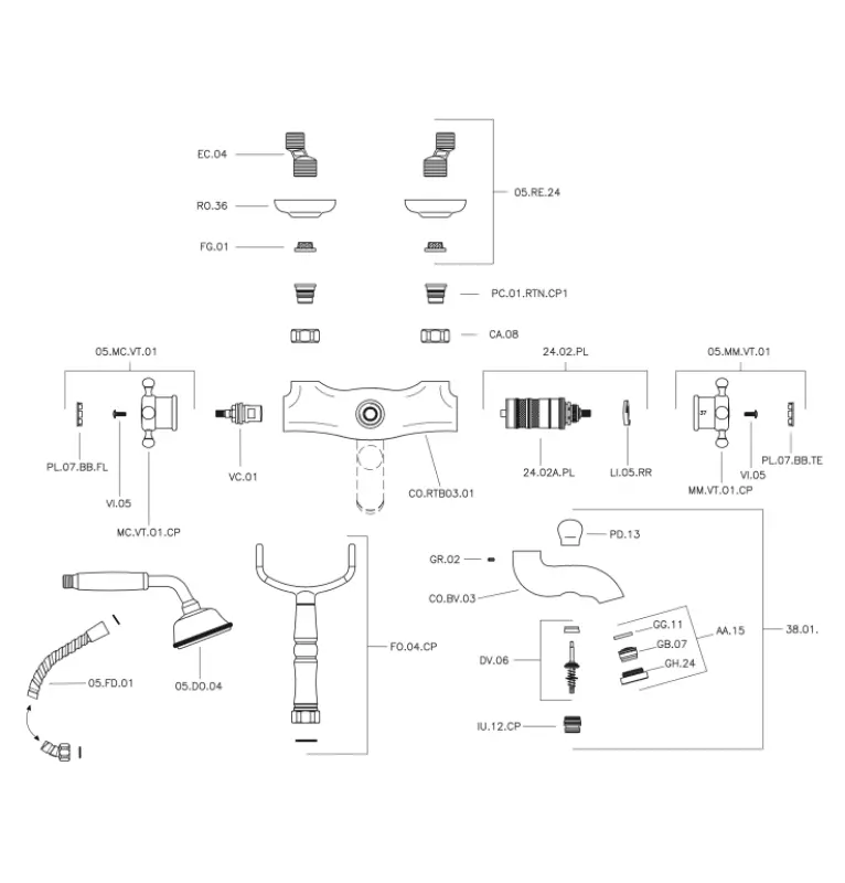 Huber Victorian Termostatisk Badkran med Duschset Brons VTT3301027