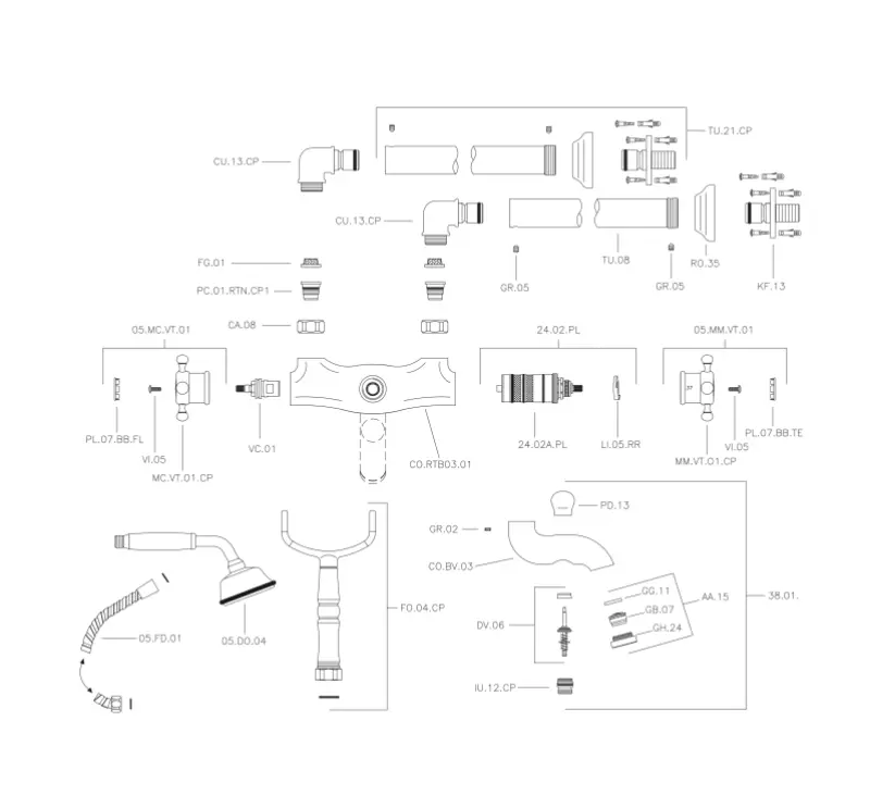 Huber Victorian Fristående Termostatisk Badkarblandare med Duschset Guld VTT390102G
