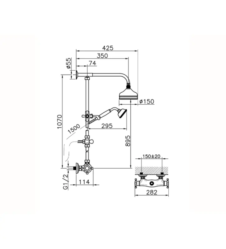 Huber Viktoriansk Termostatisk Duschset 15cm Rostfritt Stål 390.VT01H.AC
