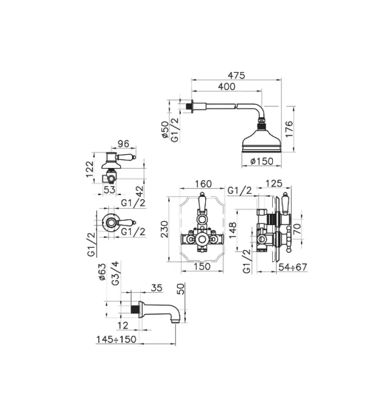 Huber Victorian Termostatisk Inbyggd Duschset Guld 916.VT01H.AG
