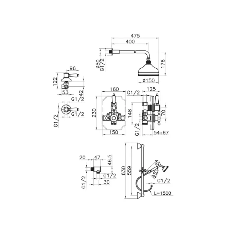 Huber Viktoriansk Termostatisk Inbyggd Duschset Brons 91.2VT01H.BA