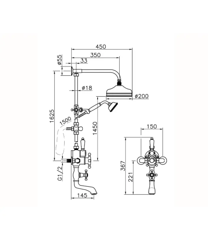 Huber Victorian Termostatisk Duschset Guld 592.VT21H.AG