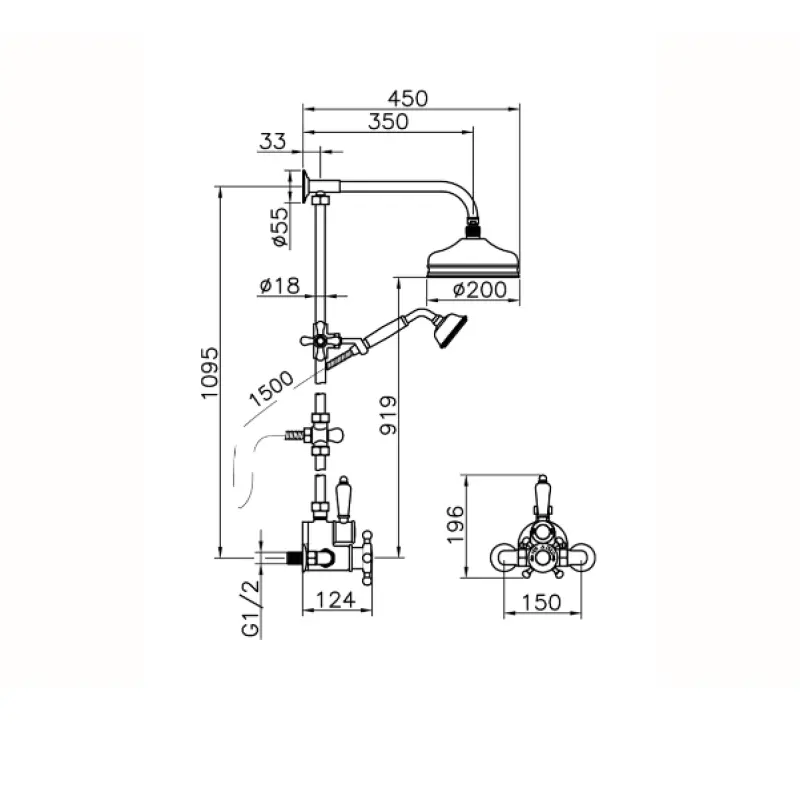 Huber Victorian Termostatisk Duschset 20 cm Brons 590.VT21H.BA