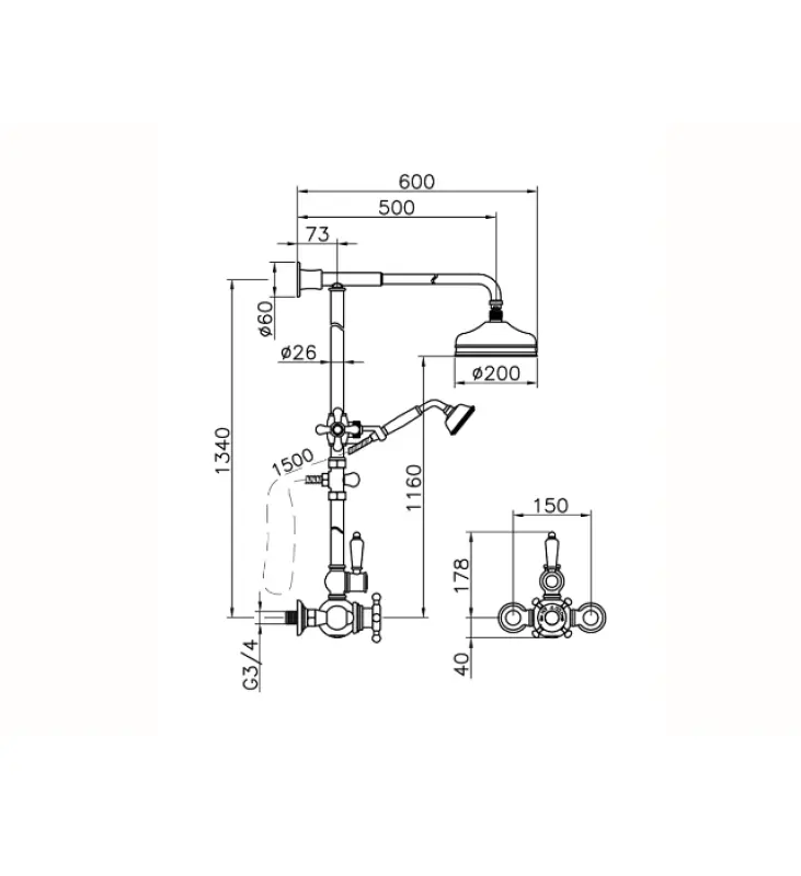 Huber Viktoriansk Termostatisk Duschset 20cm Guld 590.VN21H.AG