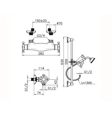 Huber Viktoriansk Termostatisk Duschkran med Glidskenset Brons VTS0101027