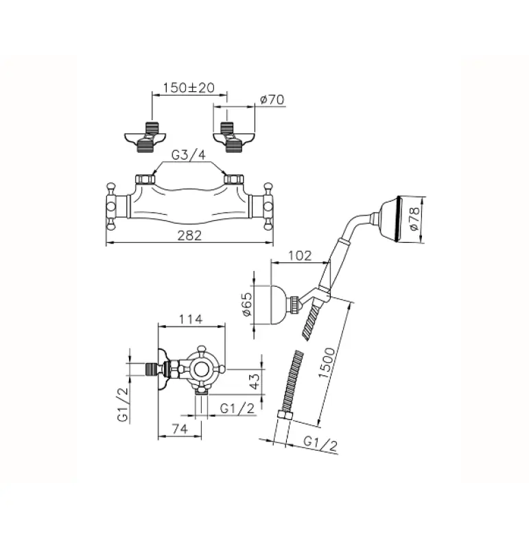 Huber Victorian Termostatisk Duschblandare med Handdusch Krom VTD0101021