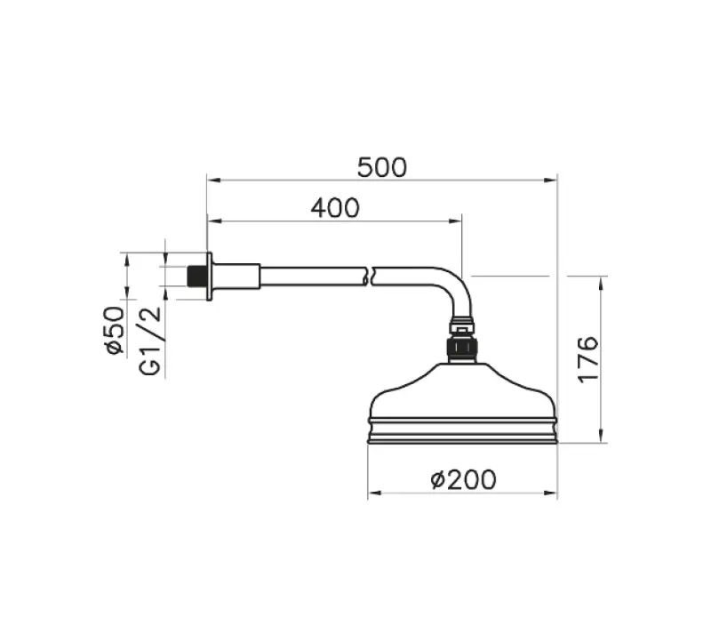 Huber Nostalgisk Duschhuvud 20 cm Krom med Väggarm 611.02H.CR
