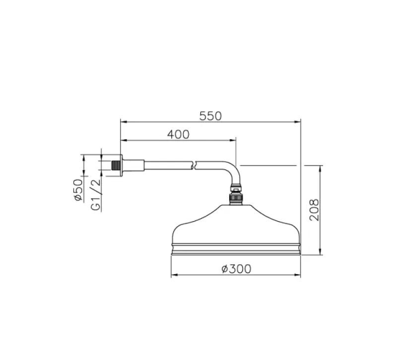 Huber Nostalgisk stor klassisk regndusch 30 cm rostfritt stål med väggarm 612.03H.AC