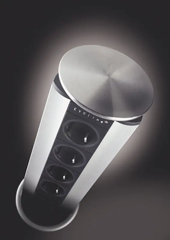 EVOline Port 3 Nedfällbart eluttag med jordad kontakt och rostfritt stållock