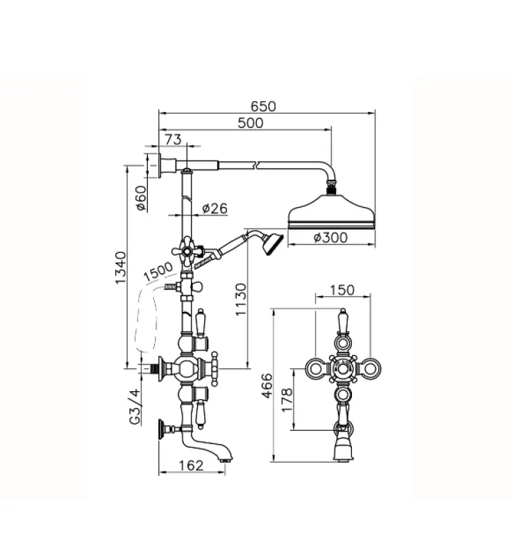 Huber Victorian Termostatisk Bad/Duschset Guld 592.VN31H.AG