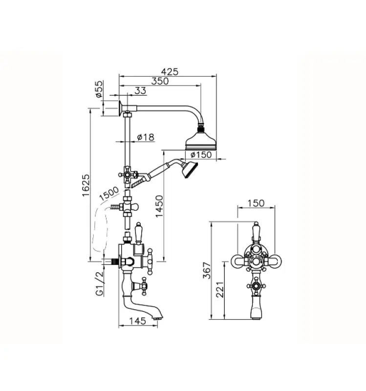 Huber Viktoriansk Termostatisk Bad/Duschset Krom 592.VT01H.CR