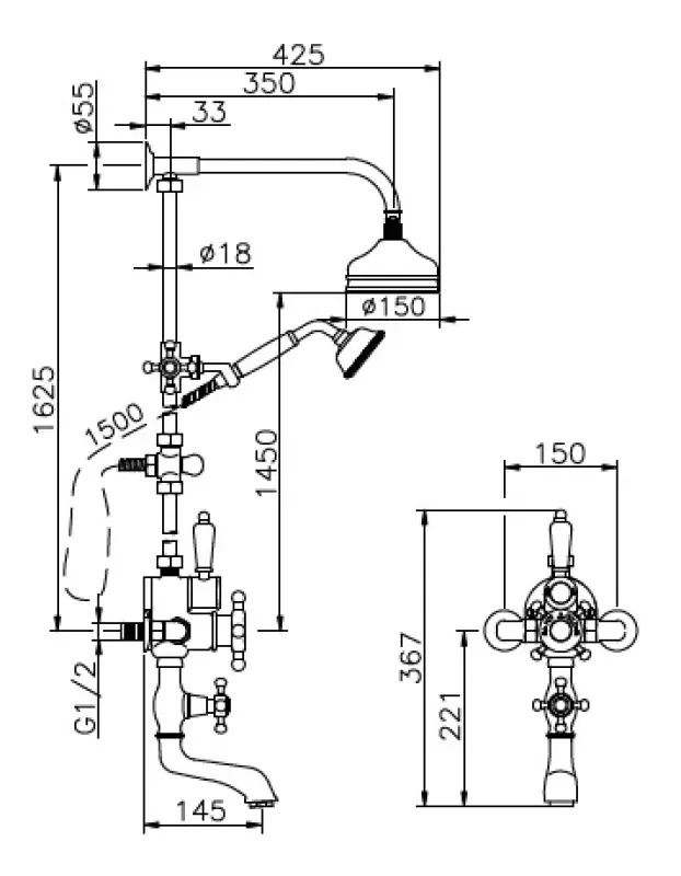 Huber Viktoriansk Termostatisk Bad/Duschset Rostfritt Stål 1154958052