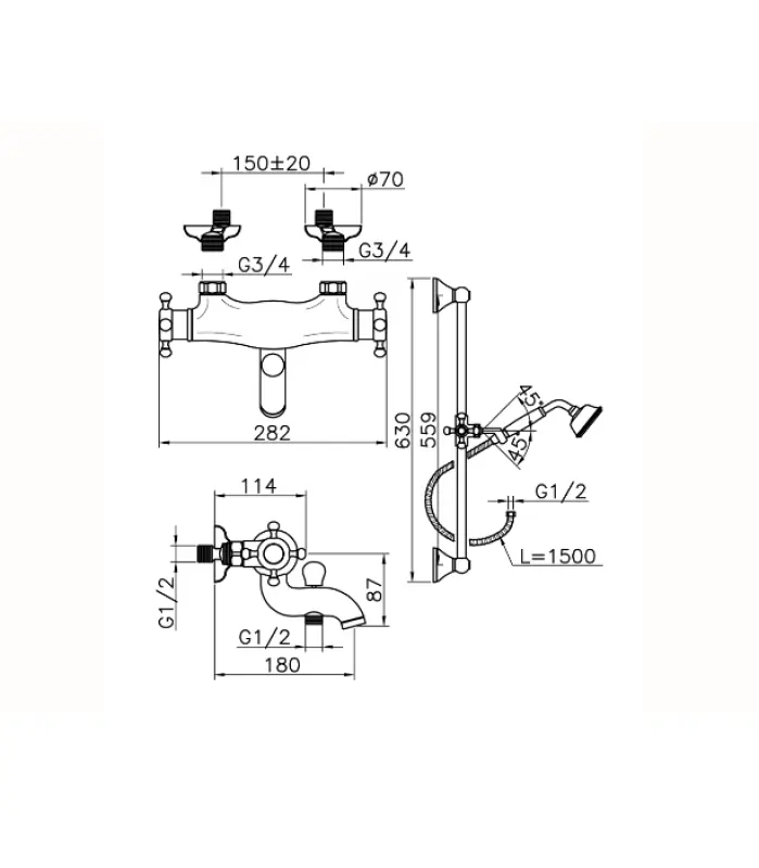 Huber Victorian Termostatisk Badkran med Duschset Guld VTS270102G