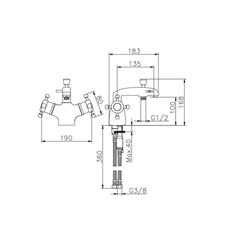 Huber Victorian Termostatisk Badkran för badkarskantmontering Rostfritt Stål VTT620102A