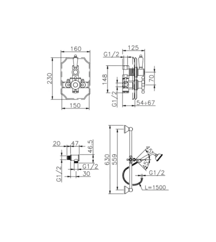 Huber Victorian Termostatisk Inbyggd Duschset Rostfritt Stål 910.VT01H.AC