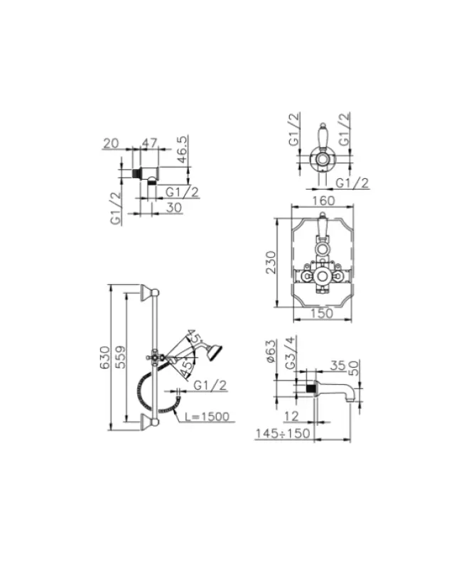 Huber Victorian Termostatisk Inbyggd Bad-Duschset Brons 914.VT01H.BA