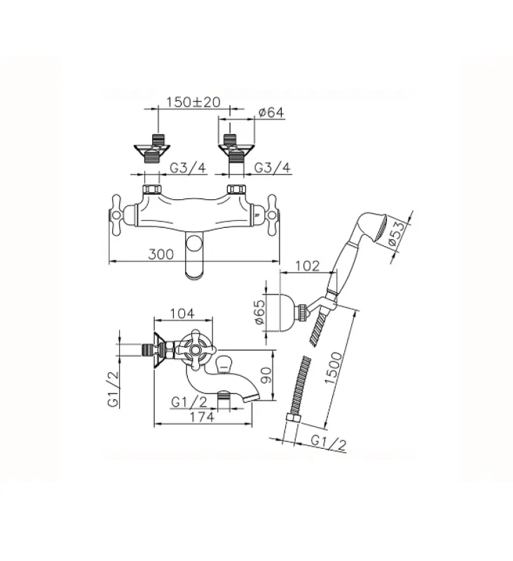 Huber Croisette Badtermostatkran med handduschset Guld CSD270102G