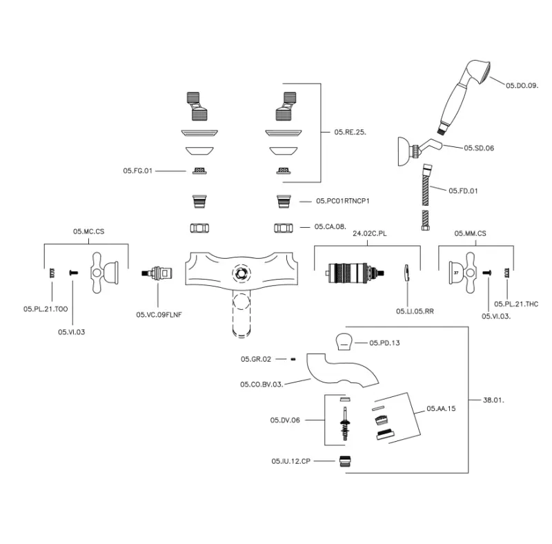 Huber Croisette Badtermostatkran med handduschset Guld CSD270102G