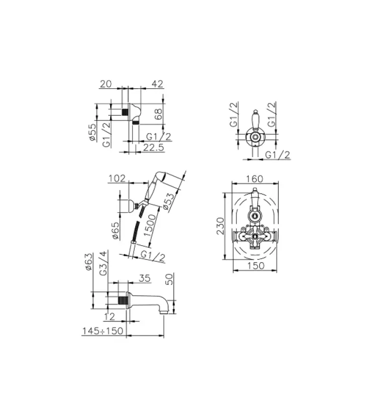 Huber Croisette Inbyggnadssats för badkarblandare Guld 915.CS01H.AG