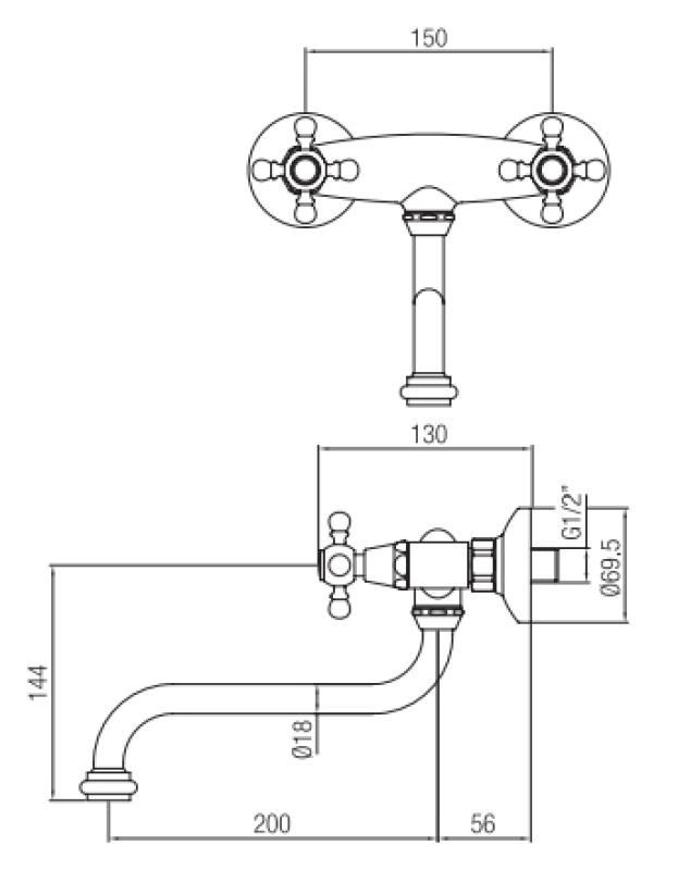 PB Nostalgisk kökskran Classic C väggkran rostfritt stål 10.2722