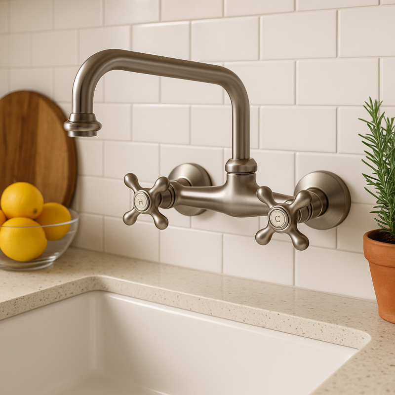 PB Nostalgisk kökskran V2723 väggkran rostfritt stål