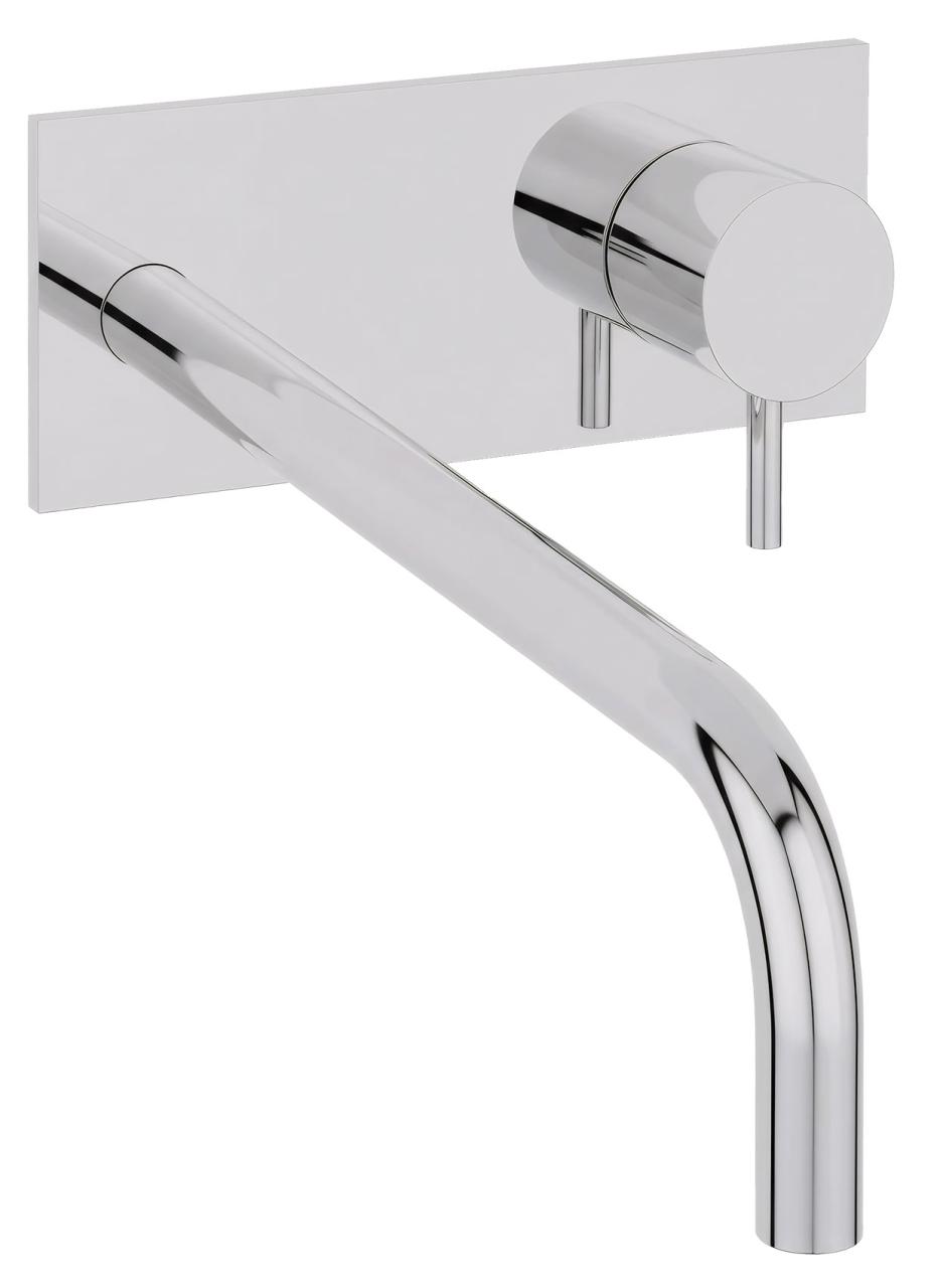 Waterevolution Flow inbyggd tvättställsblandare med täckplatta krom med utloppspip 25 cm T1161B01-25