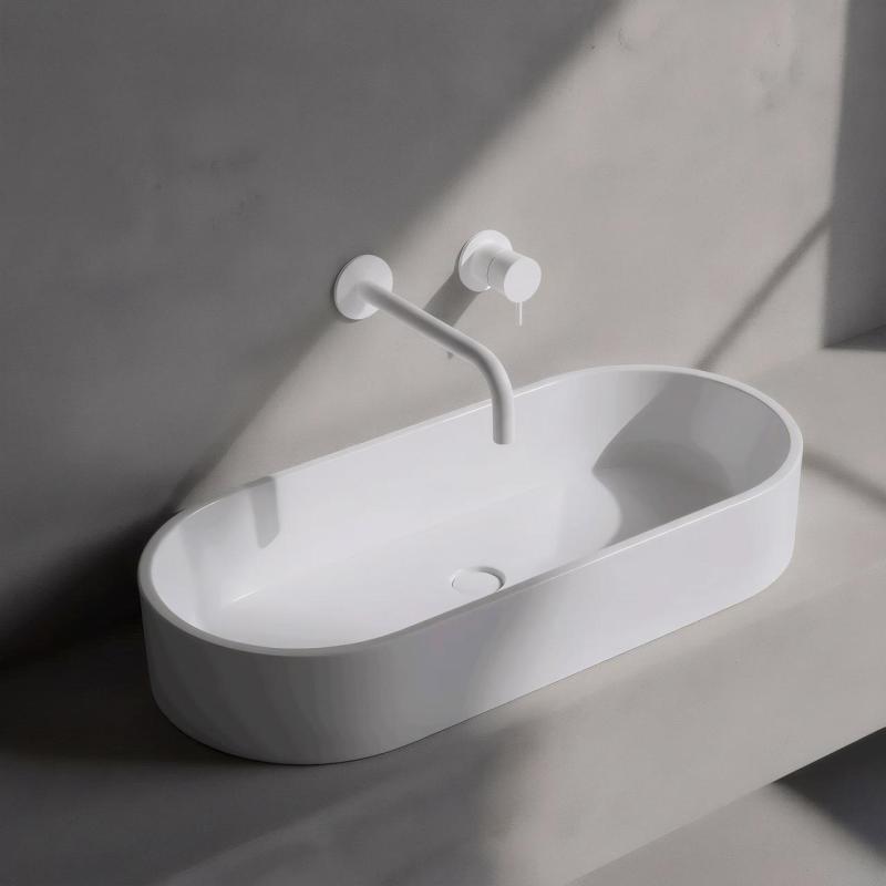 Waterevolution Flow inbyggd tvättställsblandare matt vit med utlopp 25 cm T116BBR-25