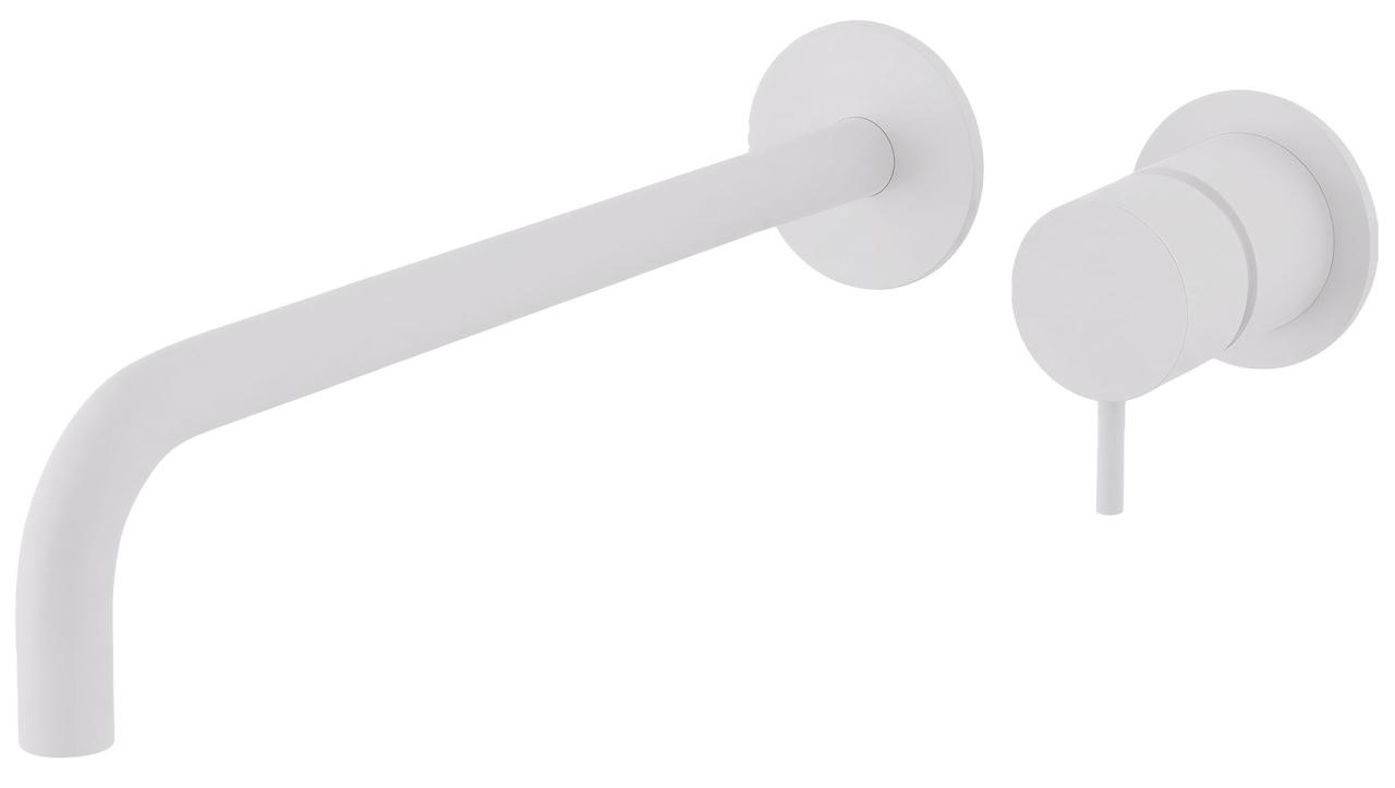 Waterrevolution Flow inbyggd tvättställsblandare matt vit med utloppspip 25cm T116BBR-25
