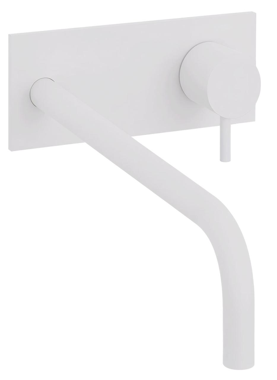 Waterevolution Flow inbyggd tvättställsblandare med täckplatta matt vit med utloppspip 25 cm T1161BBR-25