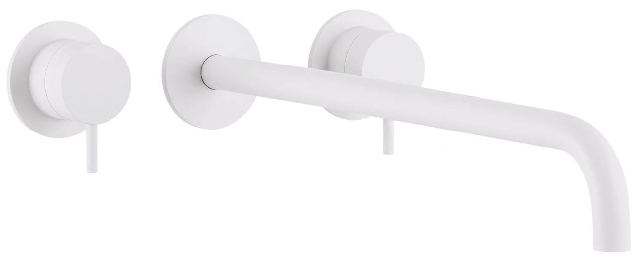 Waterevolution Flow 3-håls inbyggd tvättställsblandare matt vit med utloppspip 25 T1163FBR-25