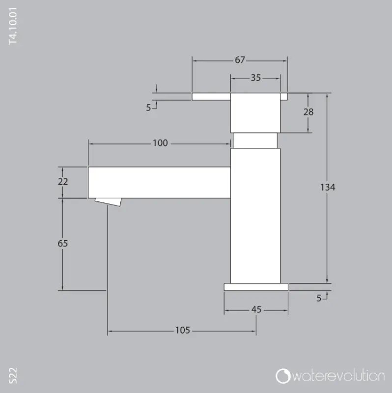 Waterevolution S22 rostfri tvättställsblandare med lyftventil T410IE