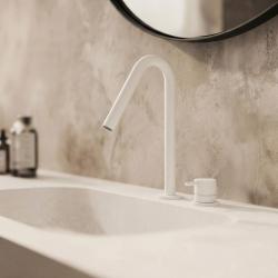 Waterevolution Flow 2-håls handfatkran matt vit med liten V 120 mm utlopp T1121VBR