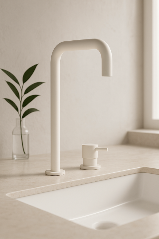 Waterevolution Flow 2-håls tvättställsblandare hög pip 222 matt vit T122HBR