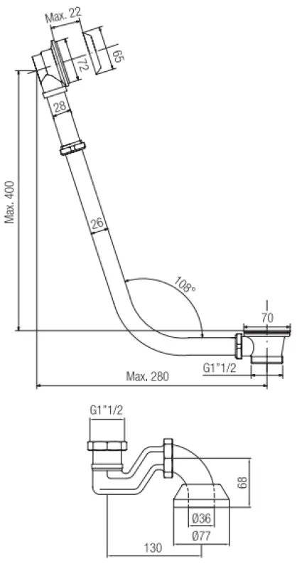 PB badavlopp med kedja för fristående badkar brons 1208590152