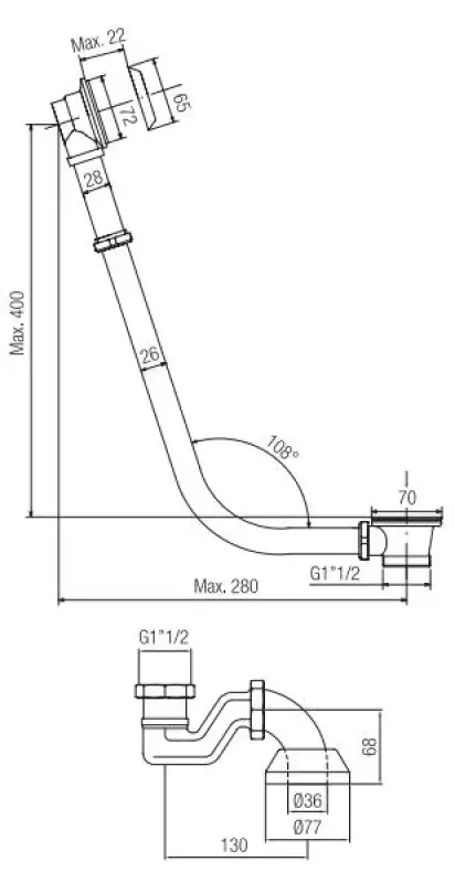 PB badavlopp med kedja för fristående badkar krom 1208677012