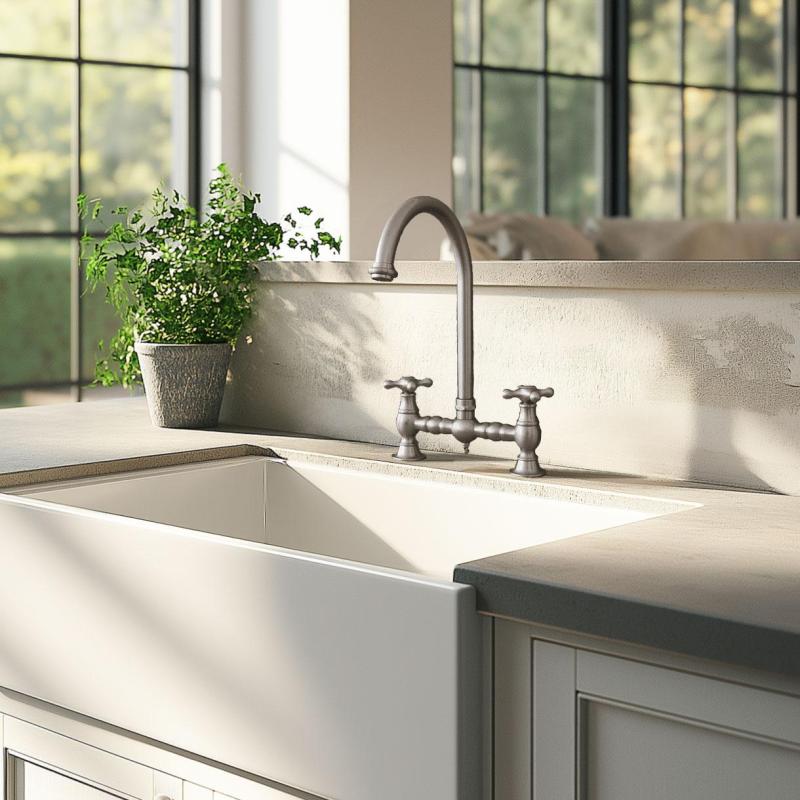 PB Nostalgisk Köksblandare i Rostfritt Stål med Rund Pip och Stjärnhandtag PBN.RVS.R.ST