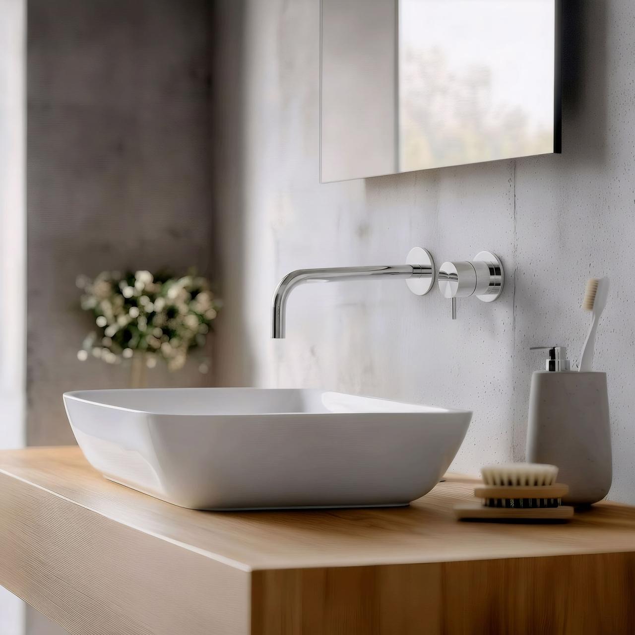 Waterevolution Flow inbyggd tvättställsblandare krom utloppsrör 21 cm T116B01-21