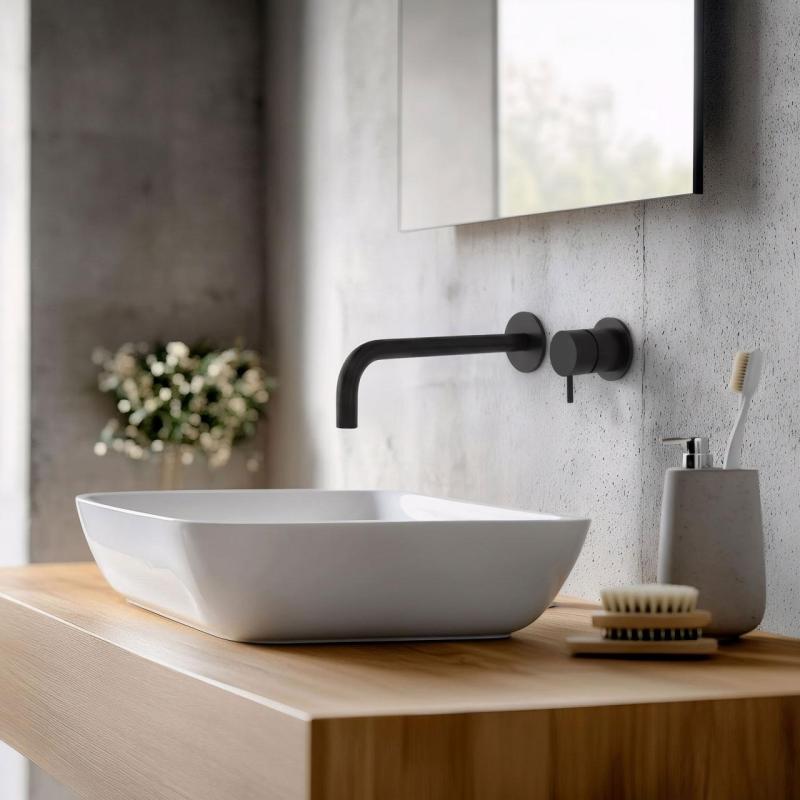 Waterevolution Flow inbyggd tvättställsblandare matt svart med utlopp 21 cm T116BPR-21