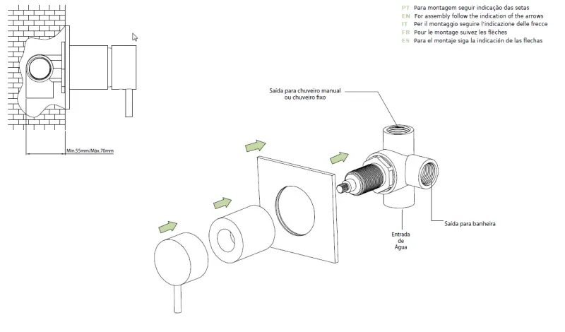 Waterevolution Flow inbyggd 2-vägsomkastare matt svart med rund rosett T1482SPR
