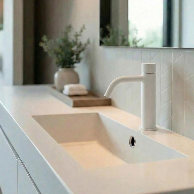 Waterevolution Flow Självstängande Tvättställsblandare matt vit T110TPBR