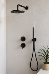 Waterevolution Flow inbyggd duschset matt svart med termostat regndusch och handdusch 1208846402